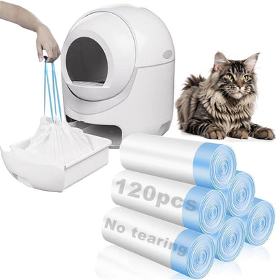 120pcs Cat Litter Box Liners with Drawstring